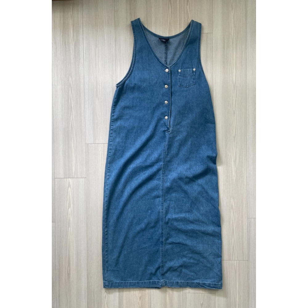 Blue J Women's Vintage Denim Maxi Dress Pockets Size M Casual 90s